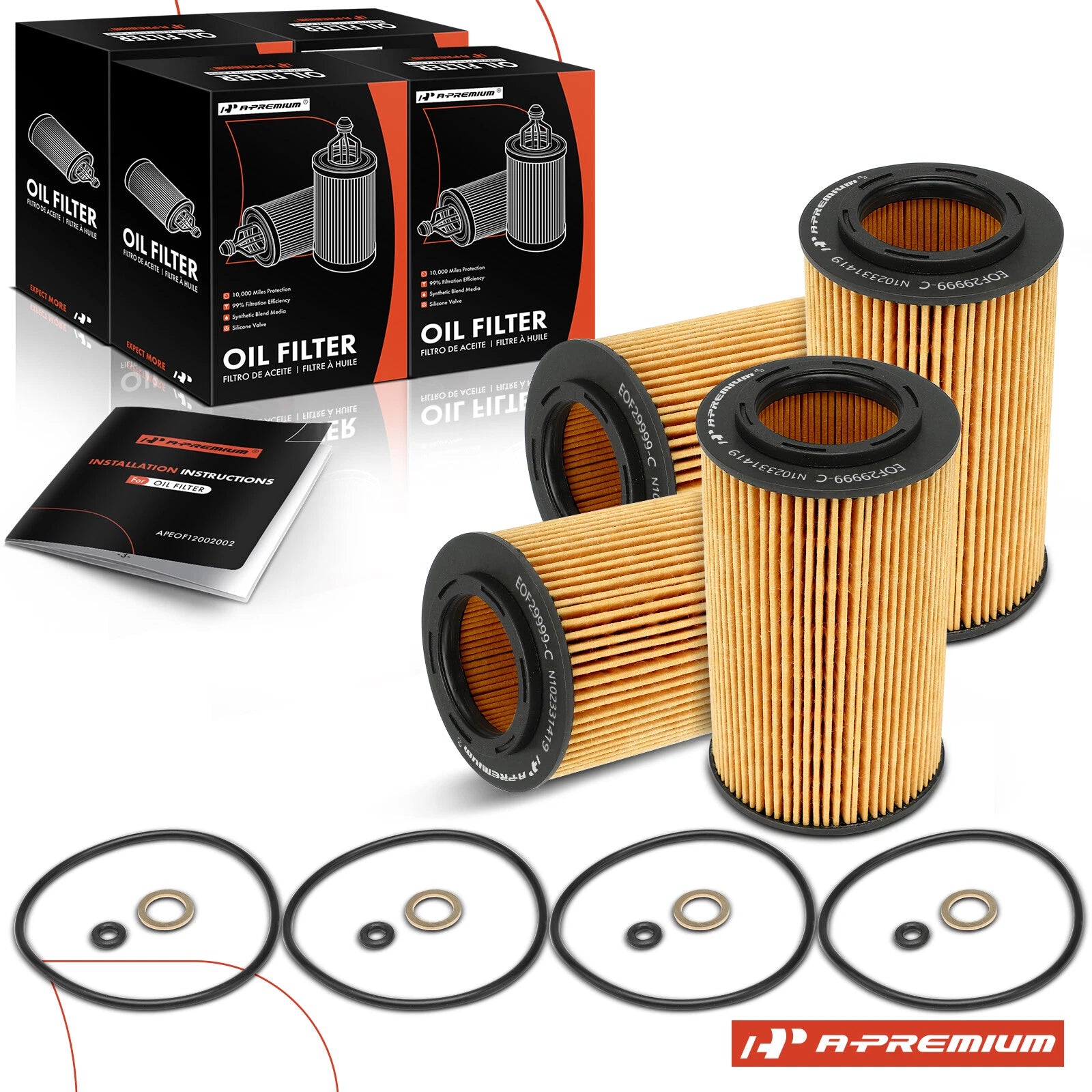 Set of 4 Engine Oil Filters for Hyundai Sonata (2006–2010) Kia Sorento (2007–2009)