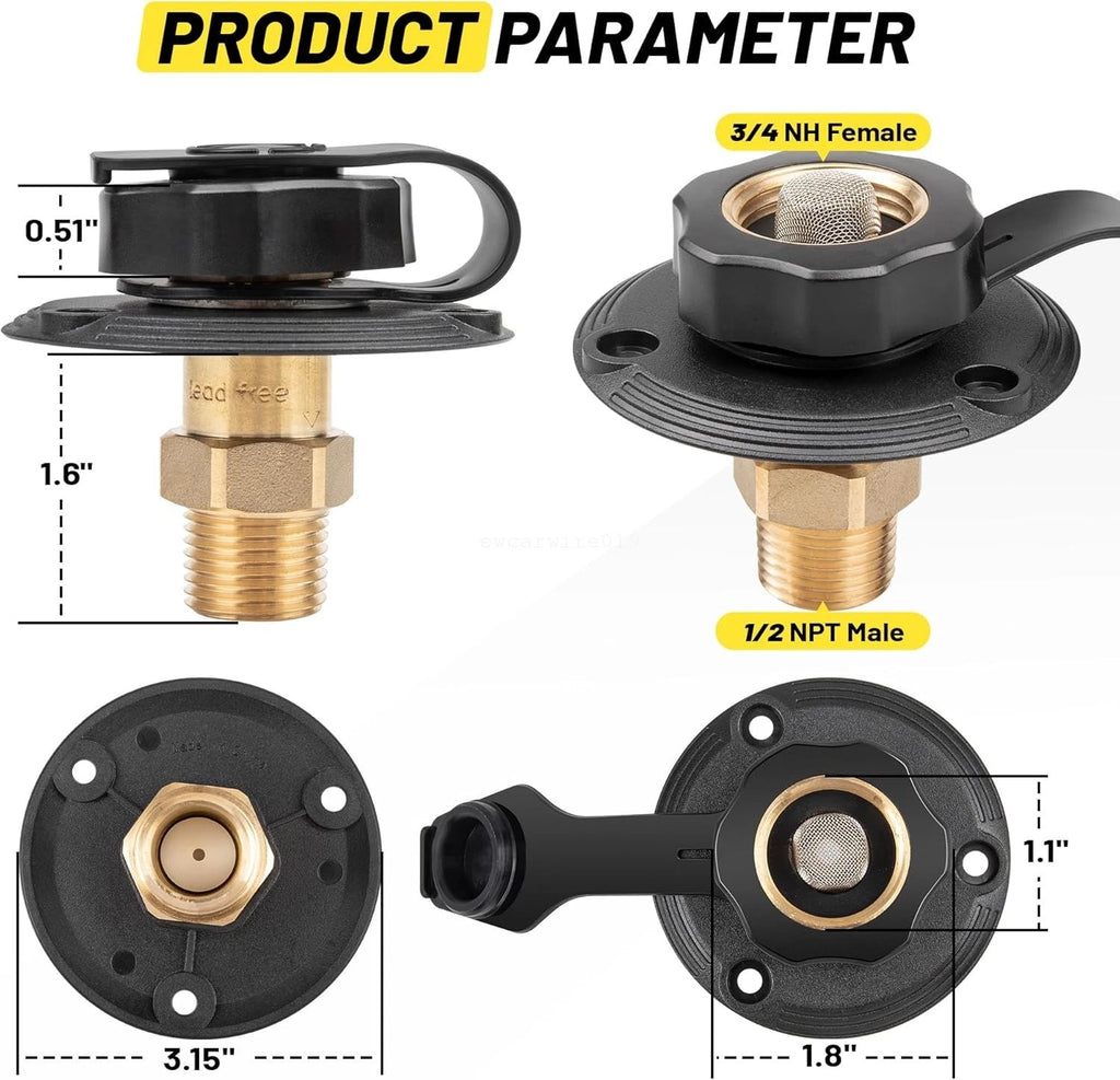 RV City Water Inlet Kit for RVs (Lead-free Brass, Check Valve)