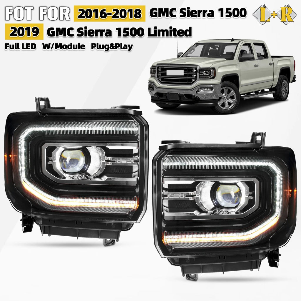 Full LED Projector Headlight Set for GMC Sierra 1500 (2016–2018)