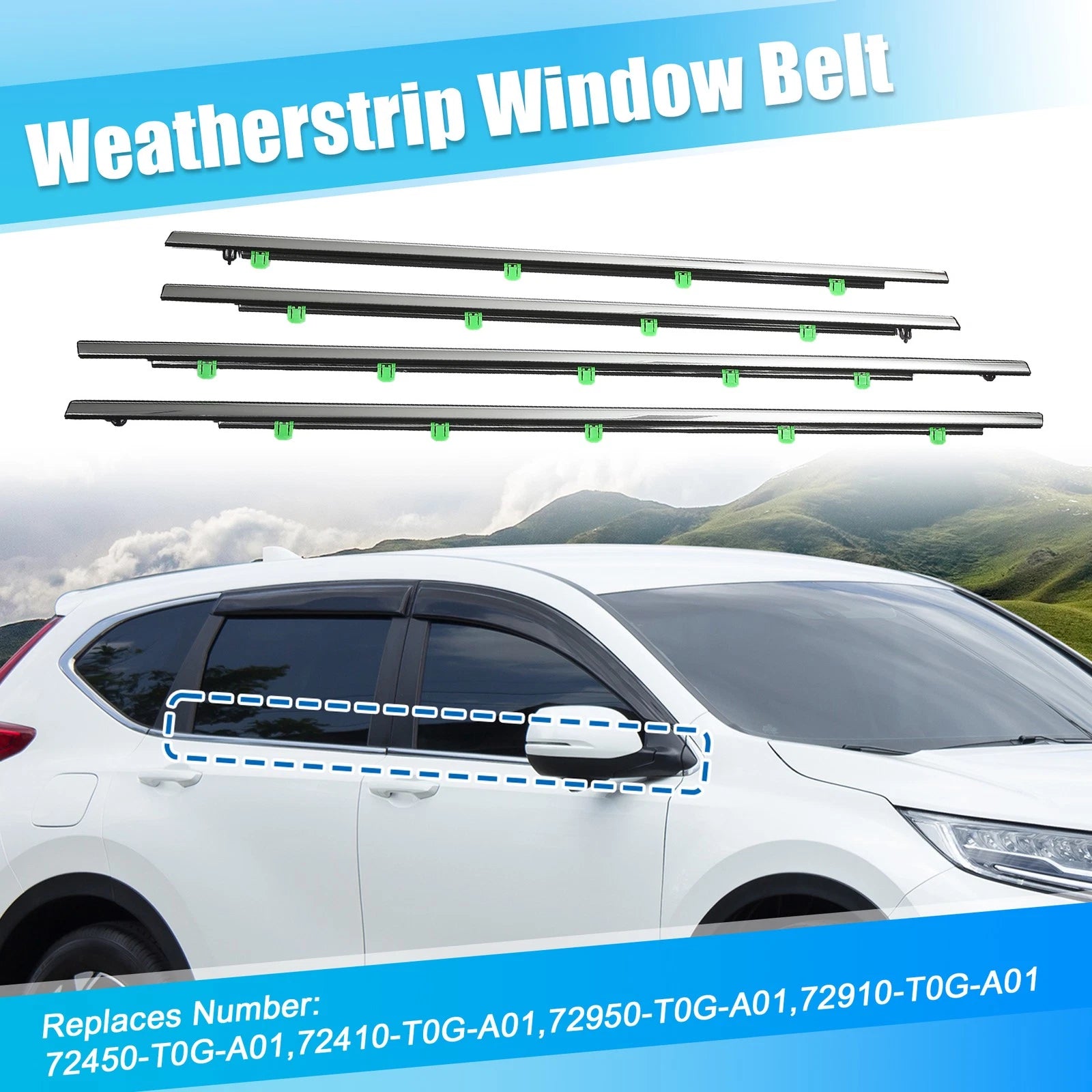 Set of 4 Weatherstrip Window Trim Seal Belt for Honda CR-V (2012–2016)