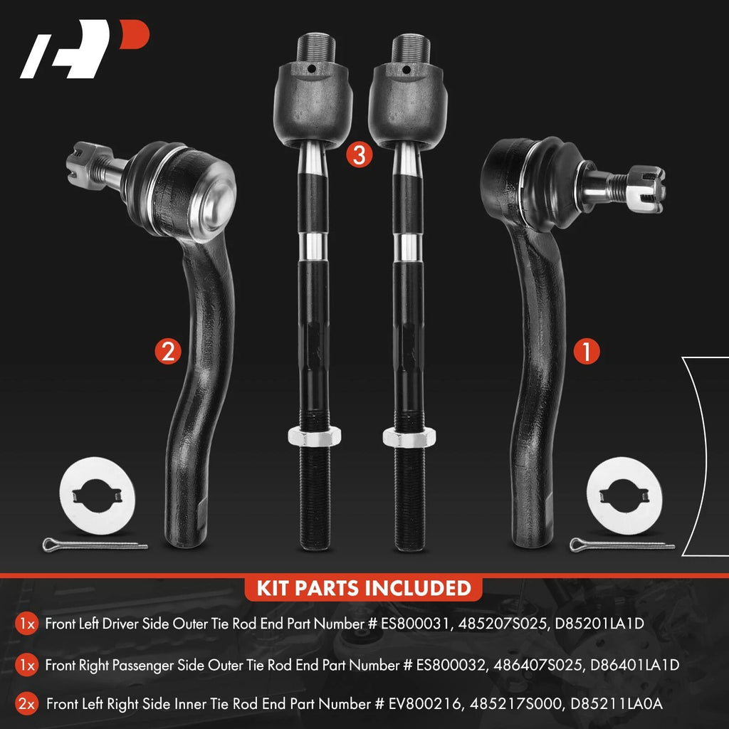 Set of 4 Inner & Outer Tie Rods for Nissan Titan, Armada, Infiniti QX56 (2004–2015)