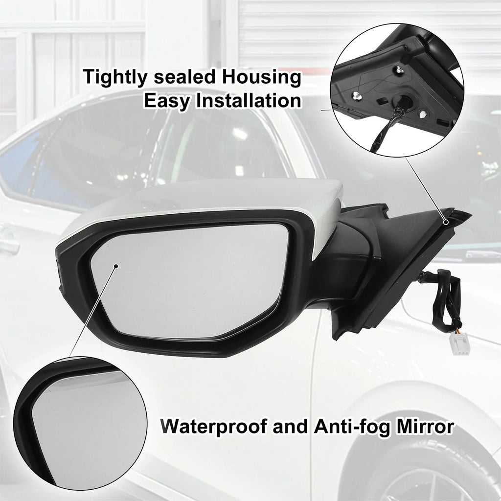 Left Side Exterior Door Mirror Assembly White for Honda Civic (2016-2021)