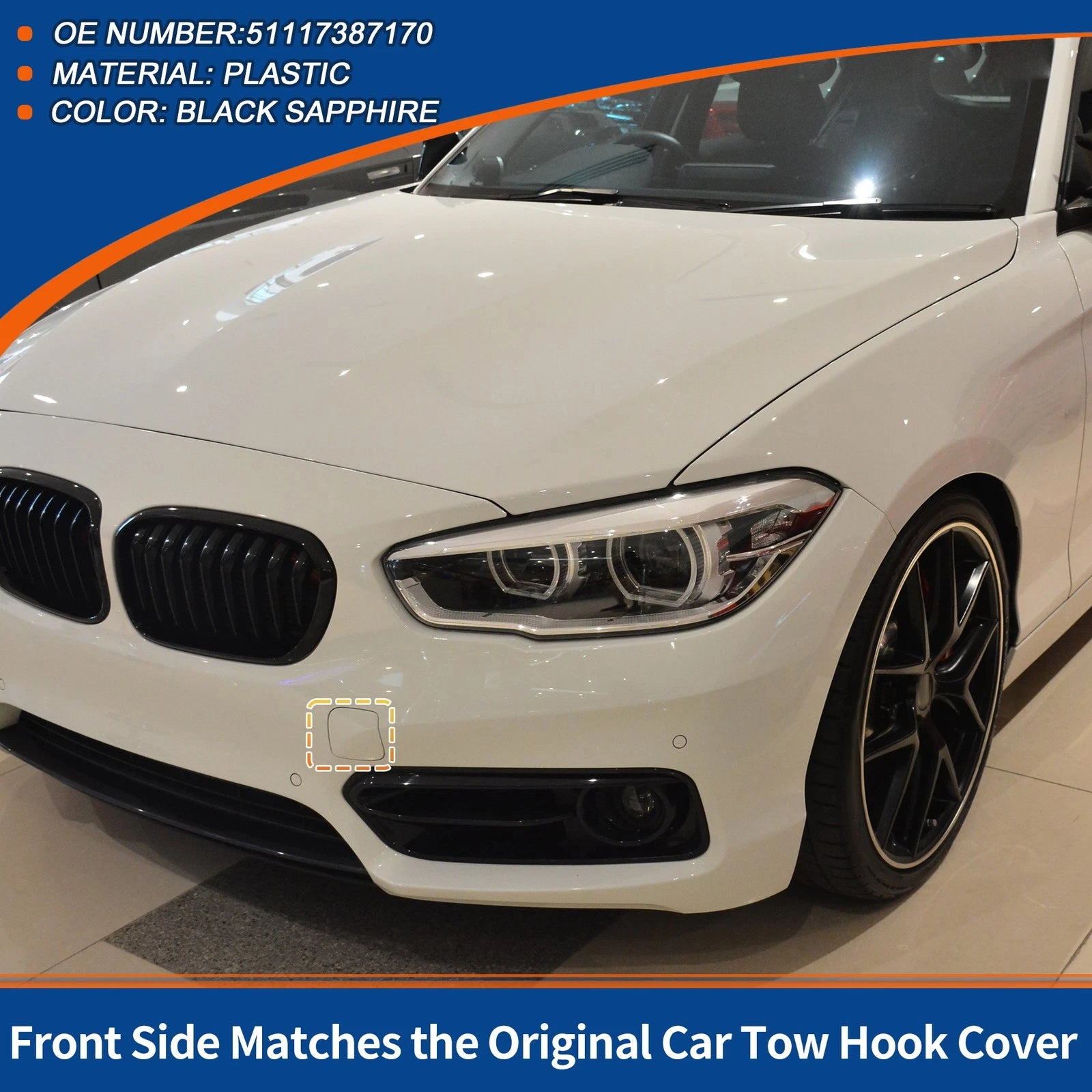 Tow Hook Cover for BMW 1 Series (2012–2019) No. 51117387170 Black Sapphire