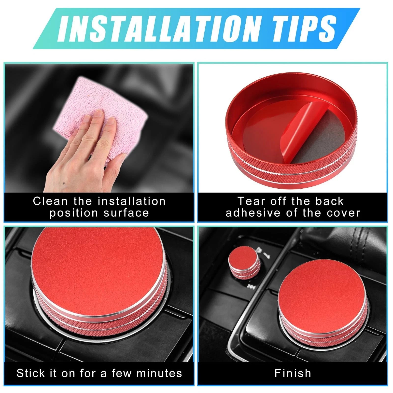 2X Multimedia Volume Knob Caps Decals for Mazda 6 (2013–2021) Red