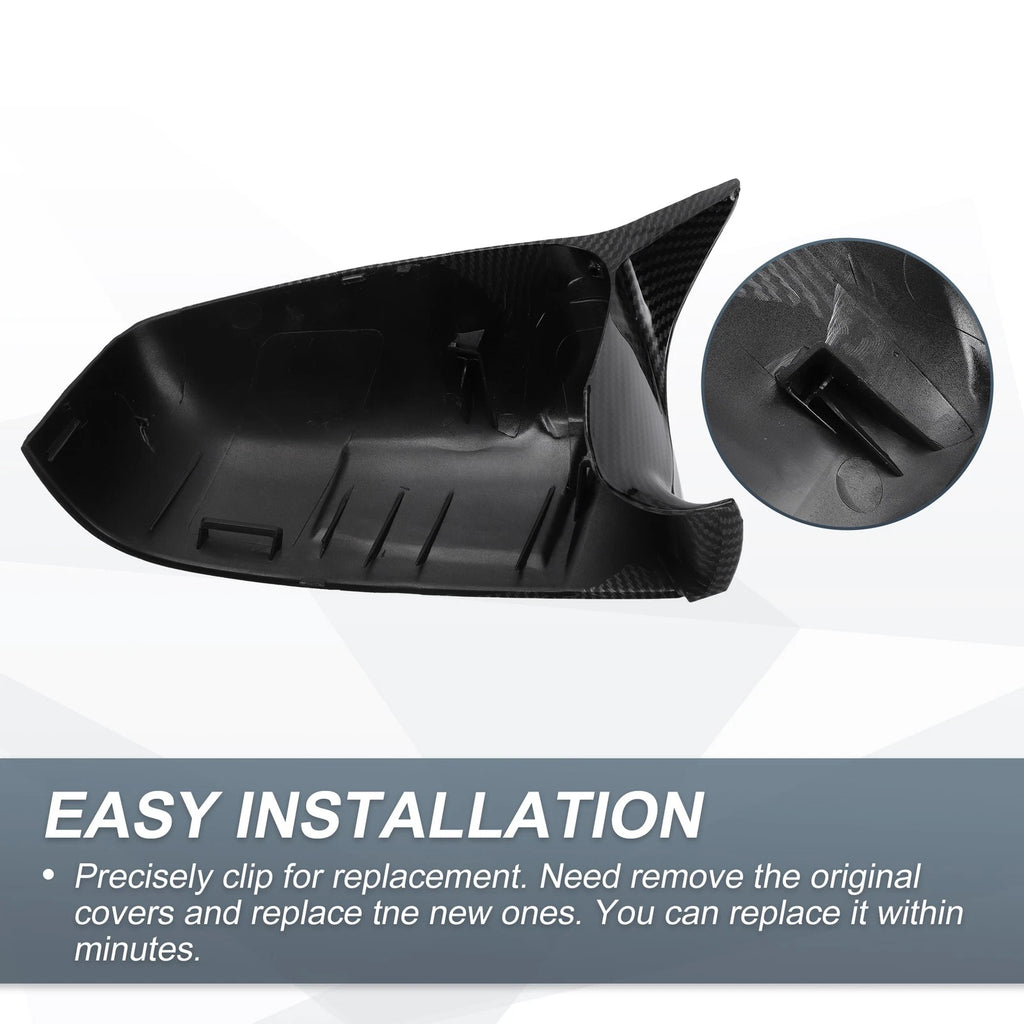 Set of 2 Rearview Mirror Cover Caps Black Carbon Fiber for BMW E60 E61 F10 F11 E63