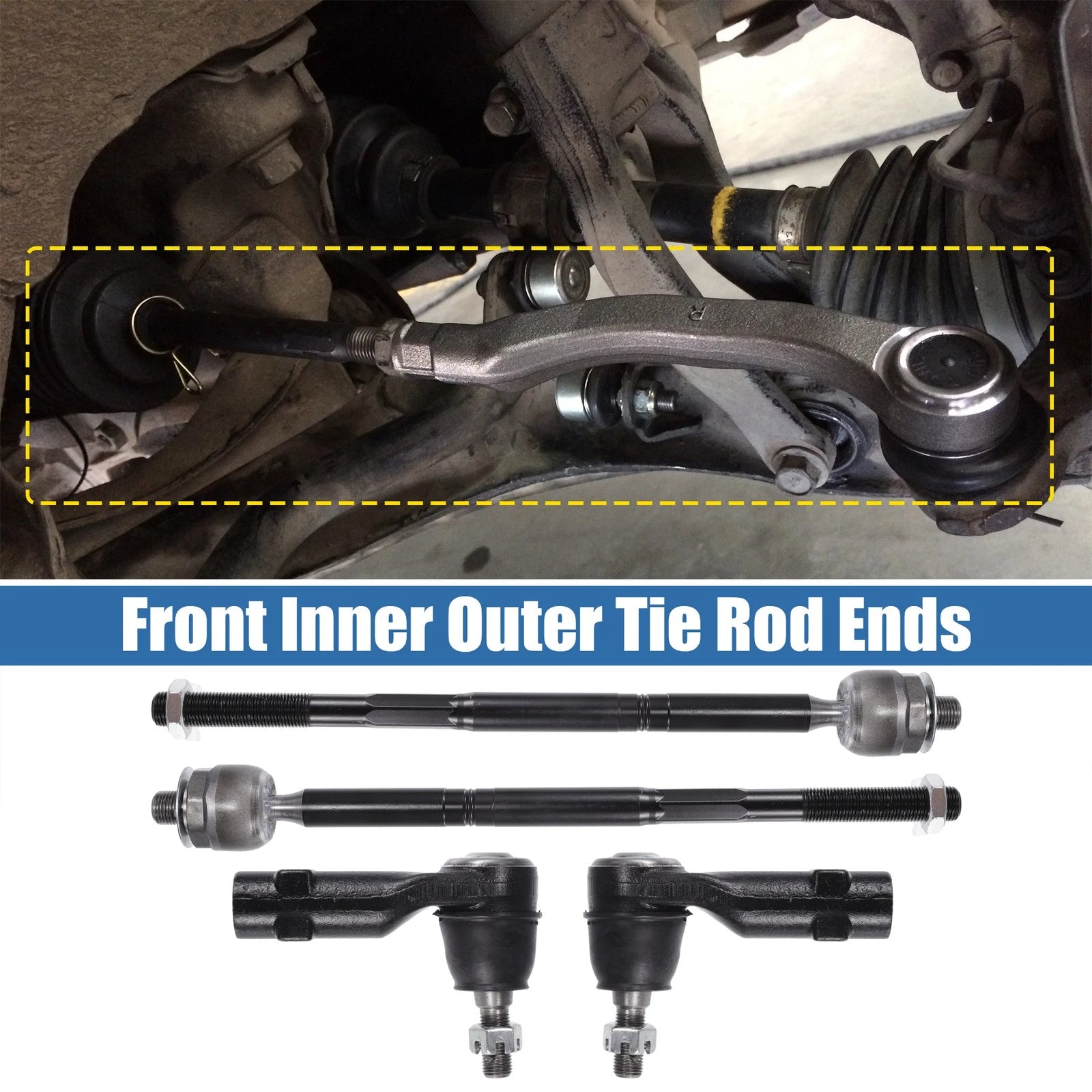 Set of 4 Front Inner Outer Tie Rod End Links Kit for Chrysler 200, Dodge Dart