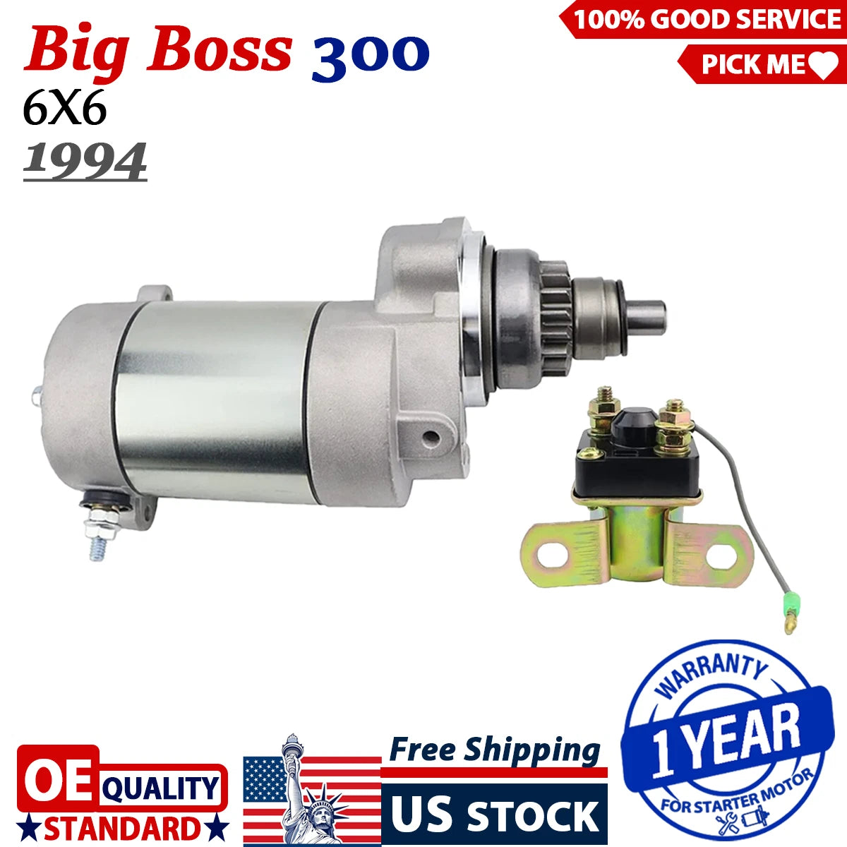 Starter Motor for Polaris Big Boss 300 6x6 (1994) W/Bendix & Relay