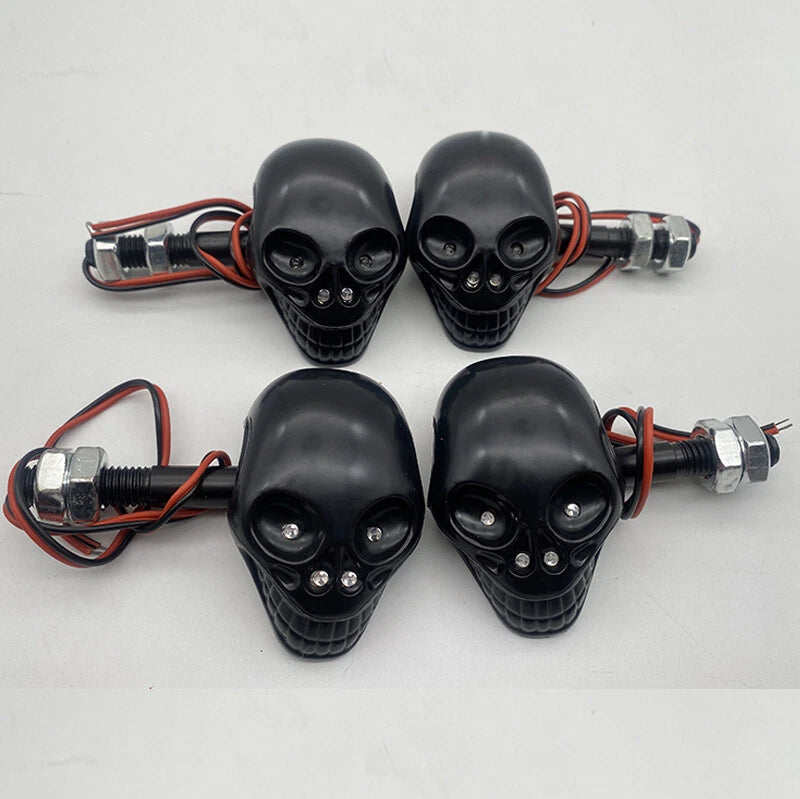4Pcs Black Skull LED Turn Signal Lamps for Harley/Ducati/BMW