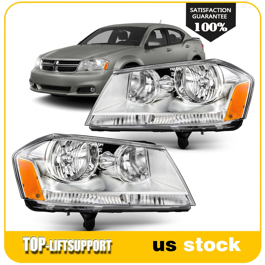 Set of 2 Headlight Assemblies for Dodge Avenger (2008–2014) Chrome Housing
