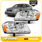 Set of 2 Headlight Assemblies for Dodge Avenger (2008–2014) Chrome Housing