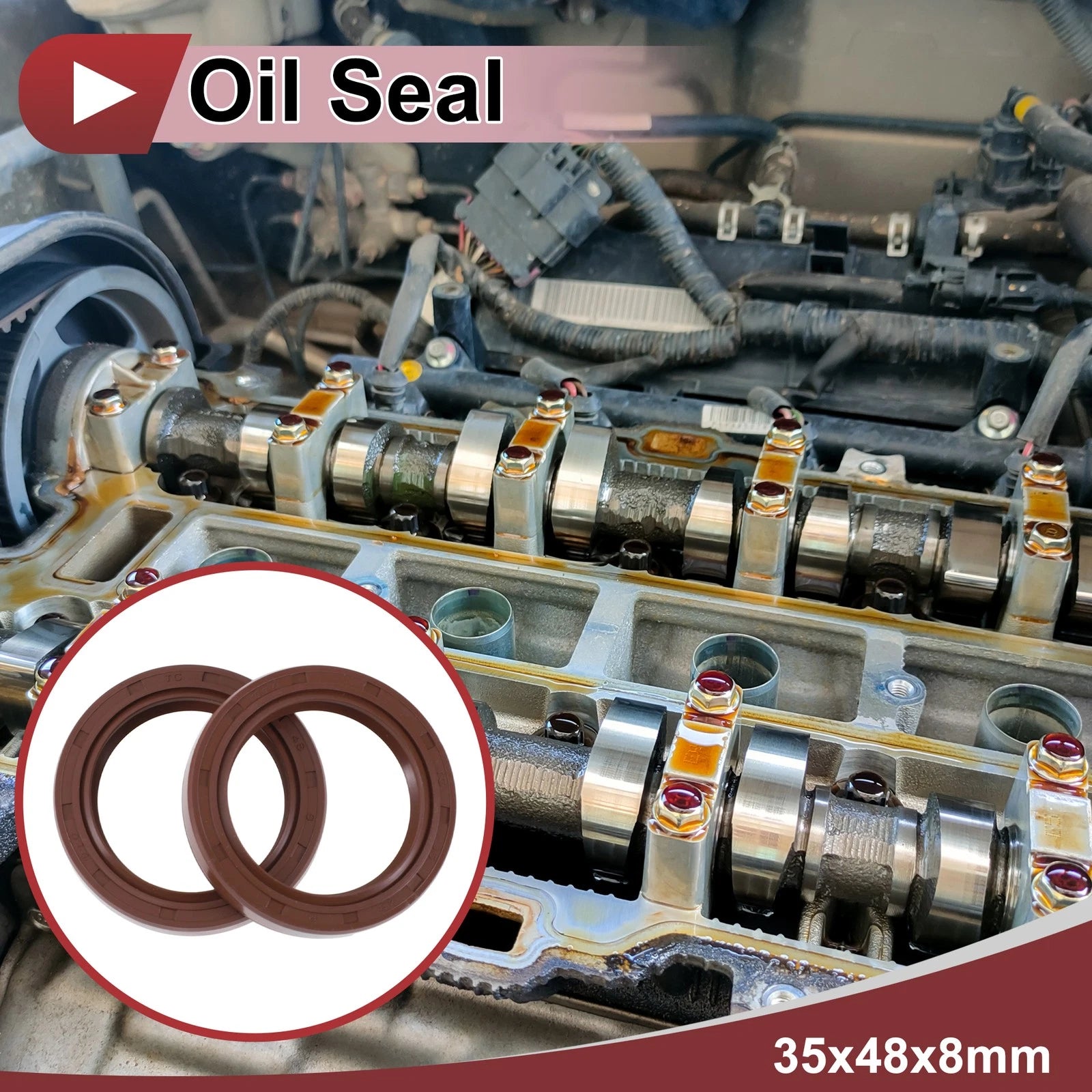 Set of 2 Oil Seal Rotary Shaft Seal FKM Rubber 35x48x8mm