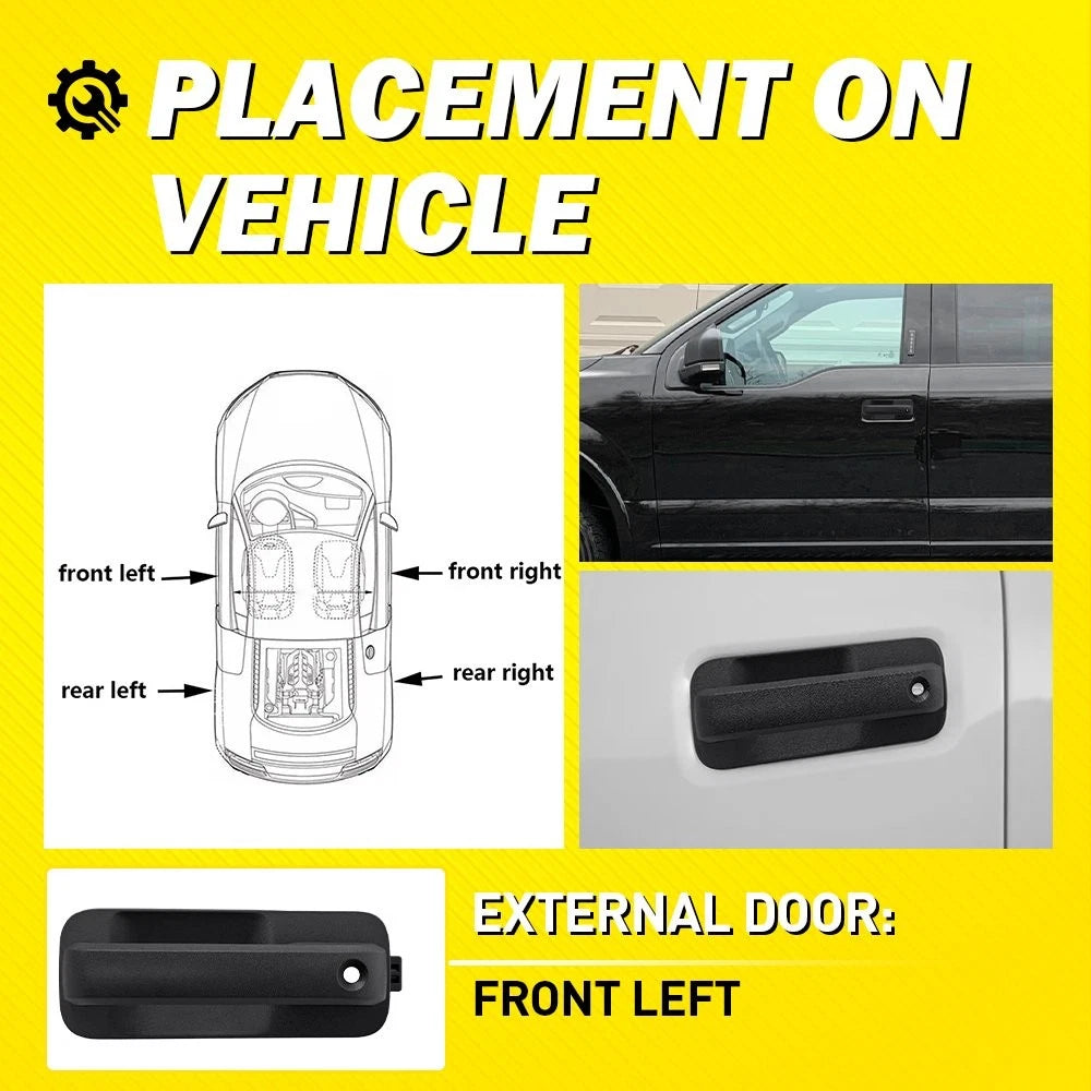 Outside Door Handle for Ford F-150 XLT (2015–2020) - Smooth Black, Front Left