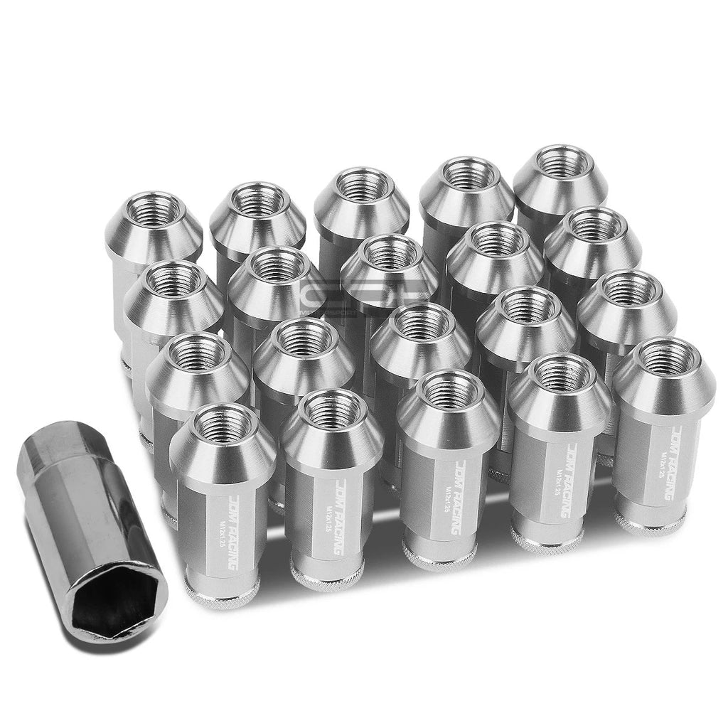 20 PCS Open End M12x1.25 50mm Tall Lug Nut Set + Lock Key for Universal JDM