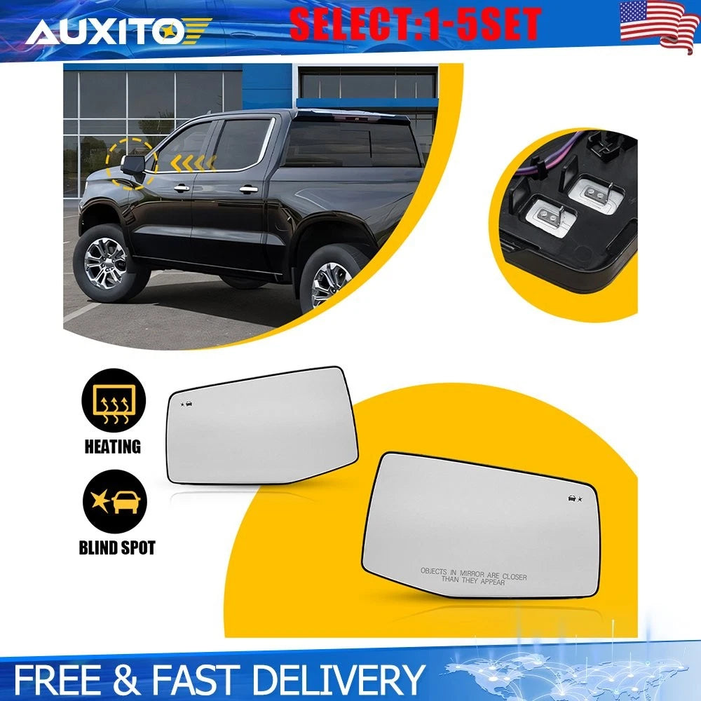 Heated Blind Spot Mirror Glass for Silverado Sierra 1500 (2019–2024) 2X