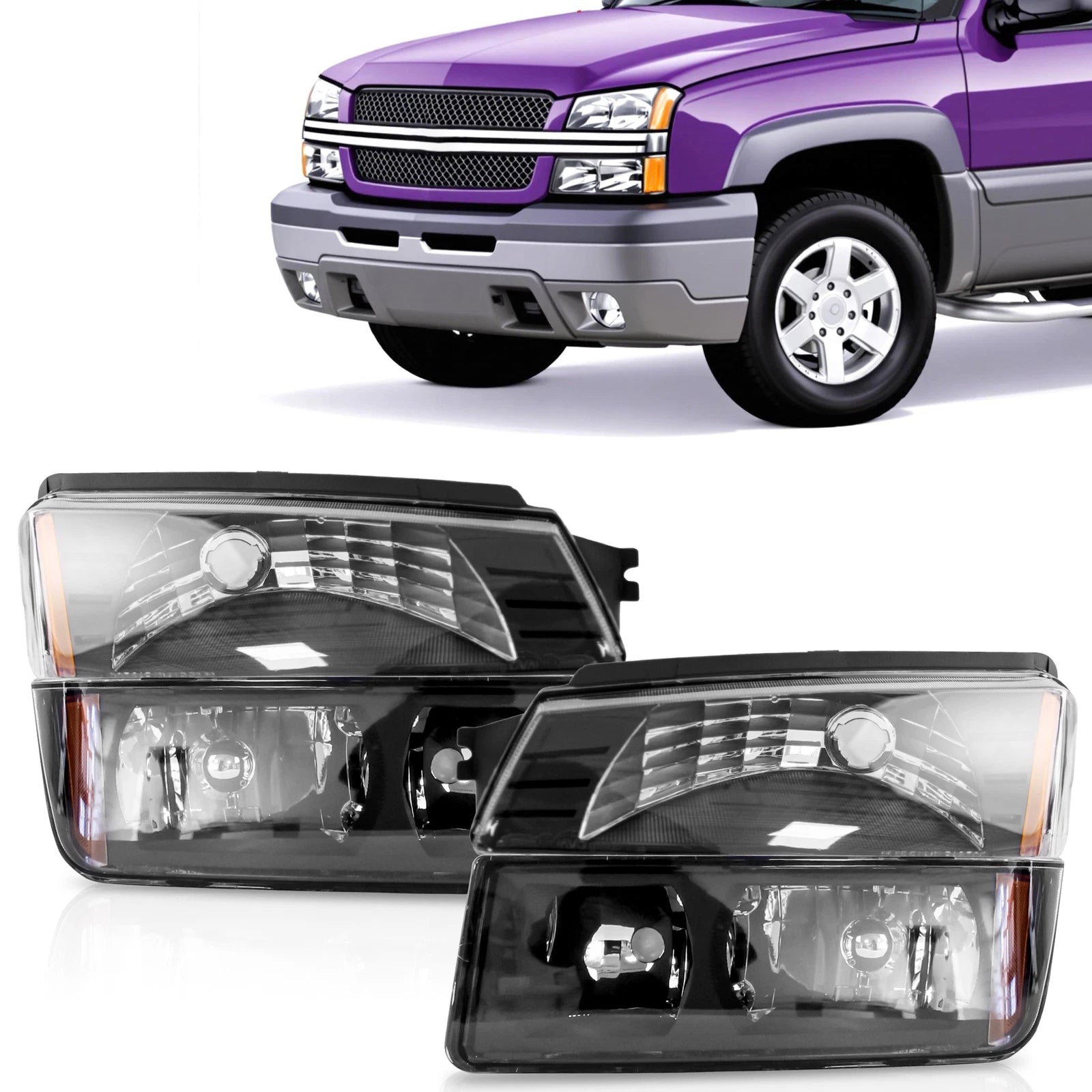 Front Bumper Lamp Pair for Chevy Avalanche (2002–2006) Black