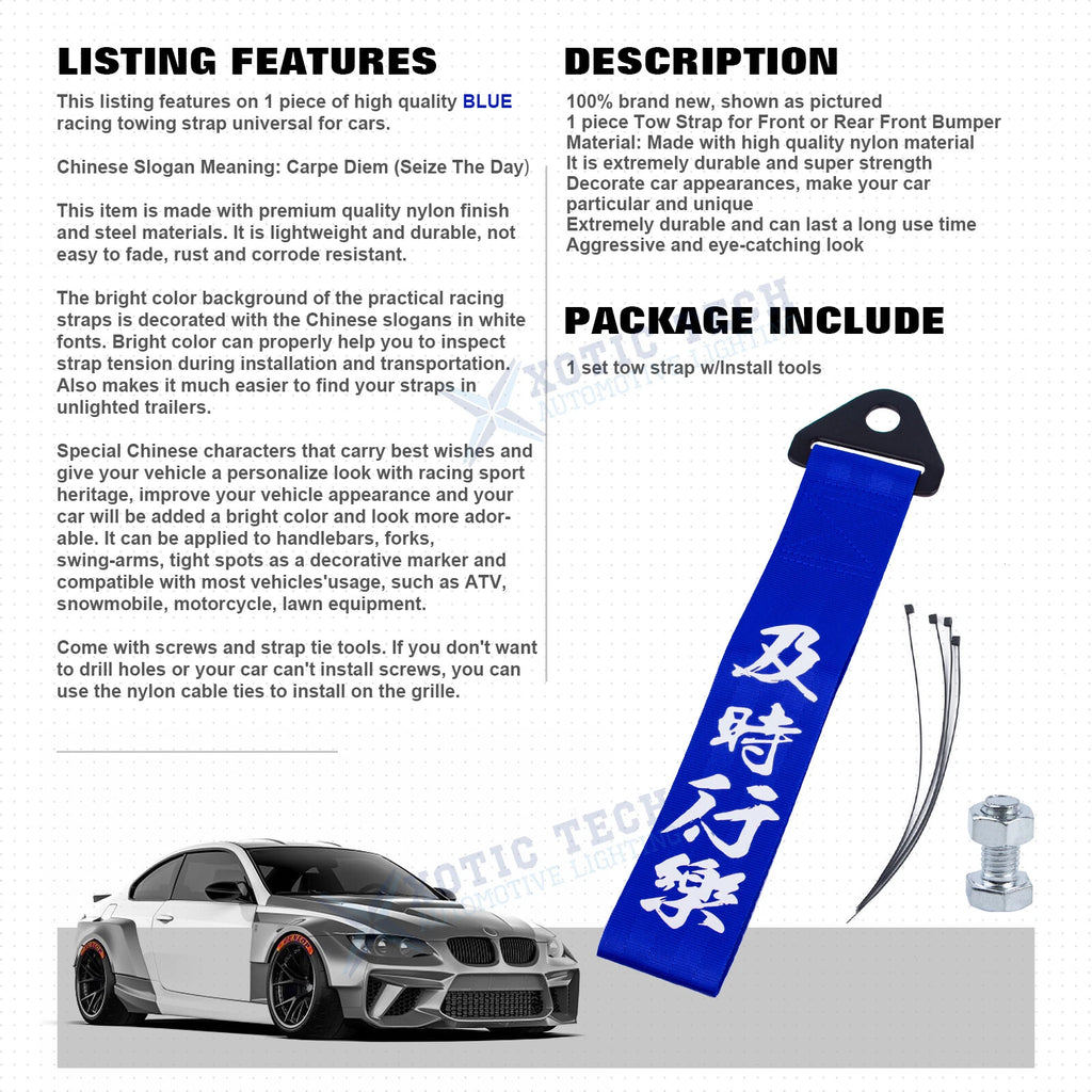 Seize the Day Racing Drift Car Tow Strap Belt for Car (2019-2024)