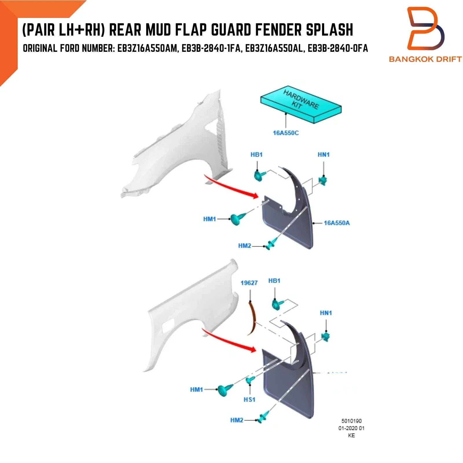Genuine Rear Mud Flaps for Ford Ranger T6 High Ride 4WD (2012-2021)