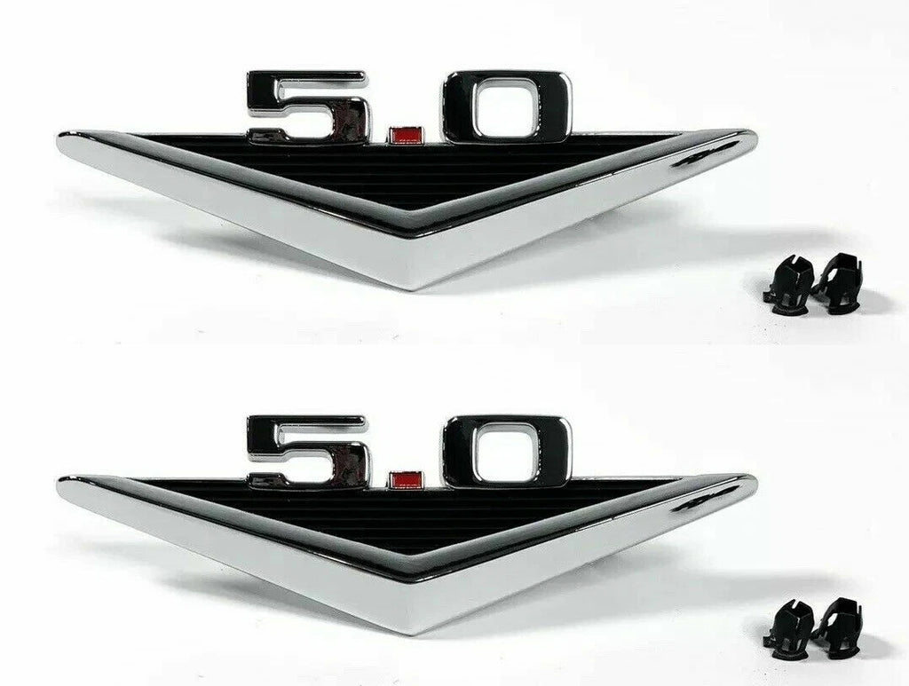 Fender Emblems with Clips for 1964–1966 Ford Mustang 5.0 V8 Chrome