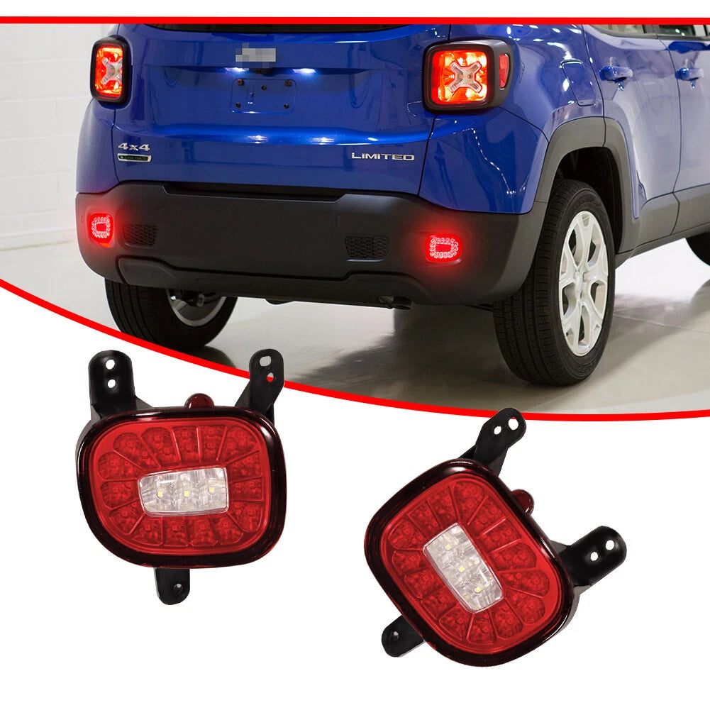 Clear & Red Lens Rear Bumper Reflector Tail Light for Jeep Renegade (2015–2022)