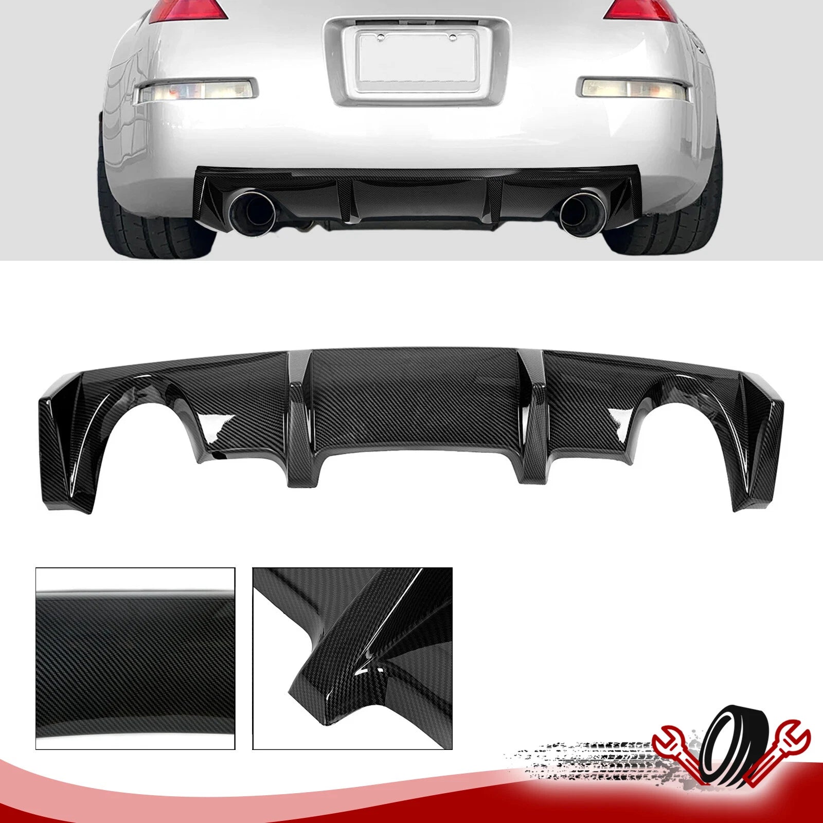 Rear Bumper Lip Diffuser Spoiler for Nissan 350Z Z33 (2003–2008) Carbon Fiber