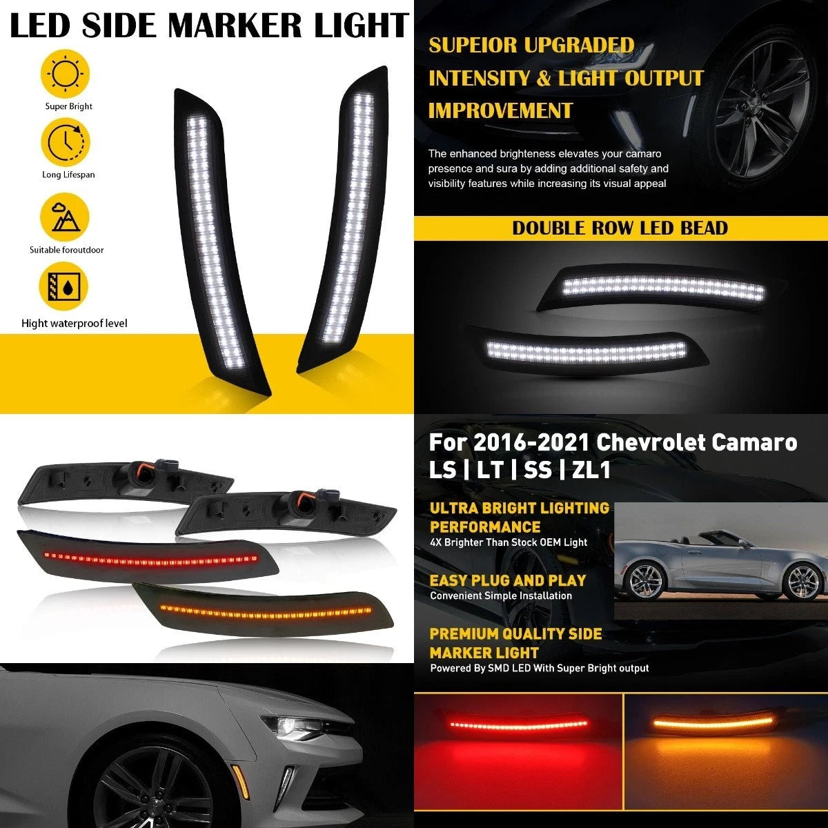 LED Marker Lamp Side Light for Chevy Camaro LT ZL1 SS (2010–2023)