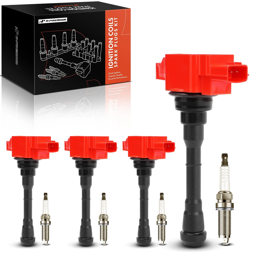 Set of 4 Ignition Coils & Iridium Spark Plugs for Nissan Juke (2011–2017)