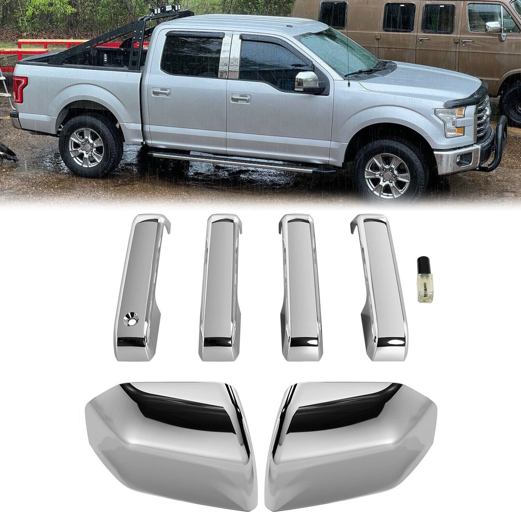 Set of 2 Top Half Mirror Caps and Door Handle Covers for Ford F150 (2015–2020)