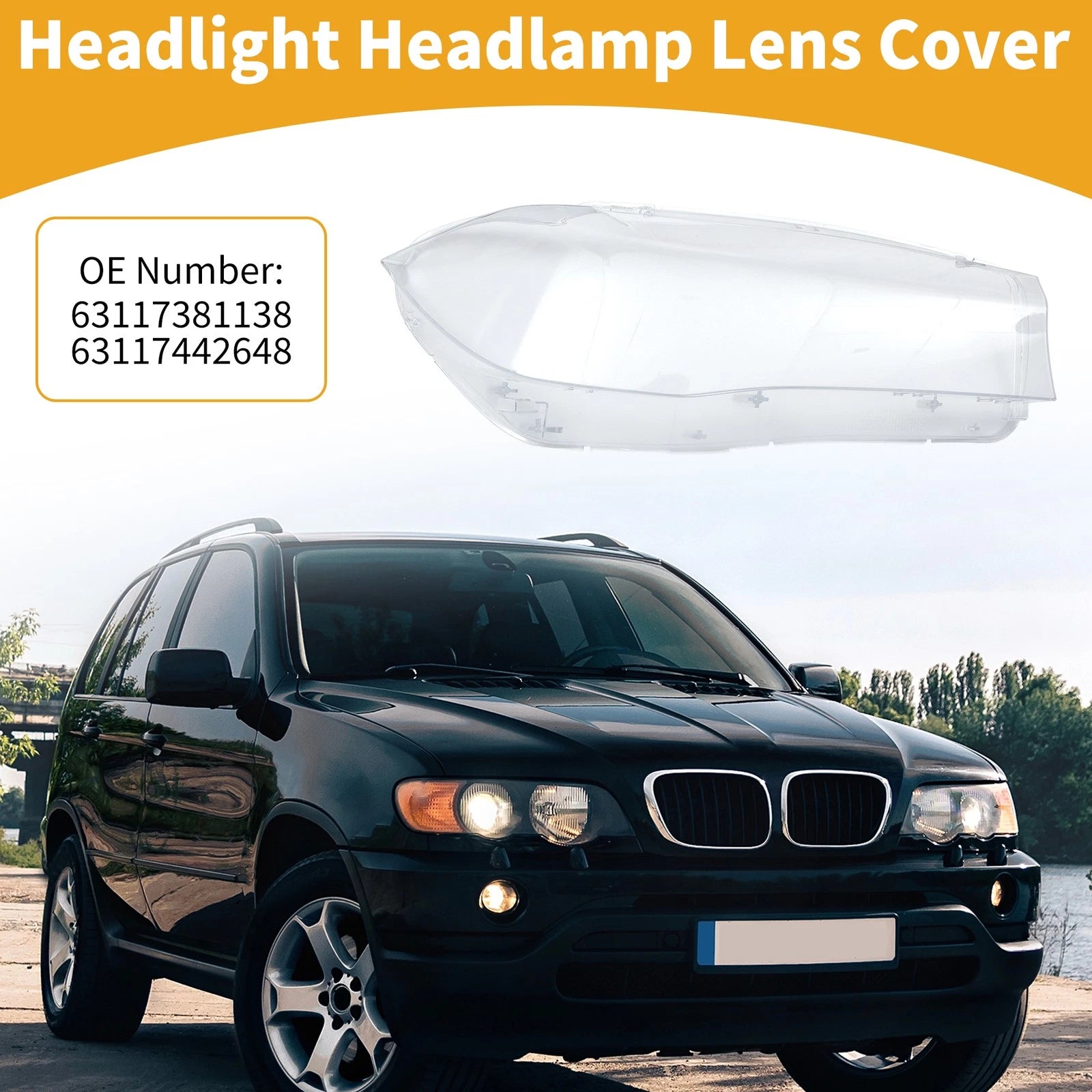 1 Pc Headlight Lens Cover for BMW X5 (2014–2018) No. 63117442648 Clear