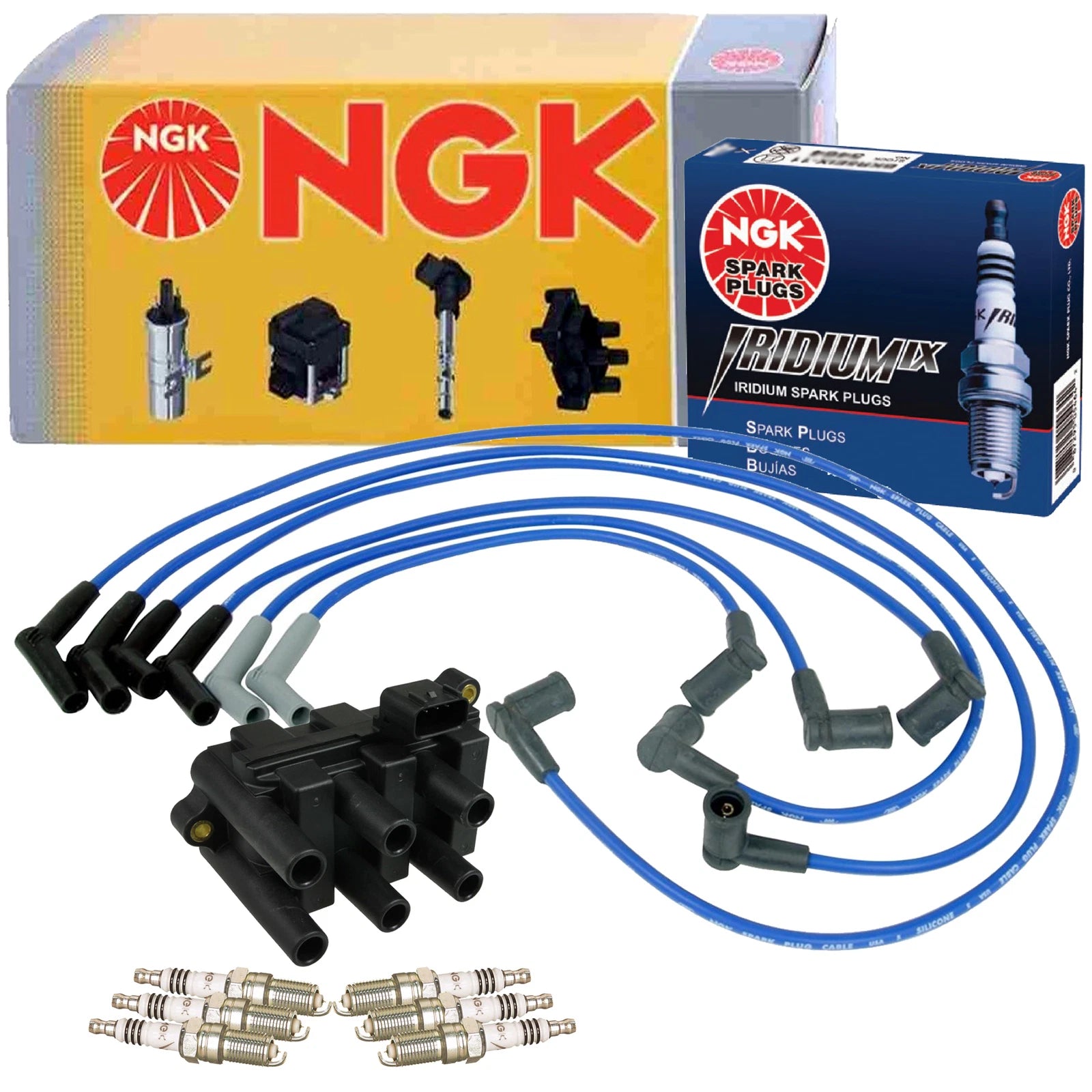 Set of 6 NGK Iridium IX Spark Plugs & Ignition Coil Wires for Ford Mazda 3.0 V6