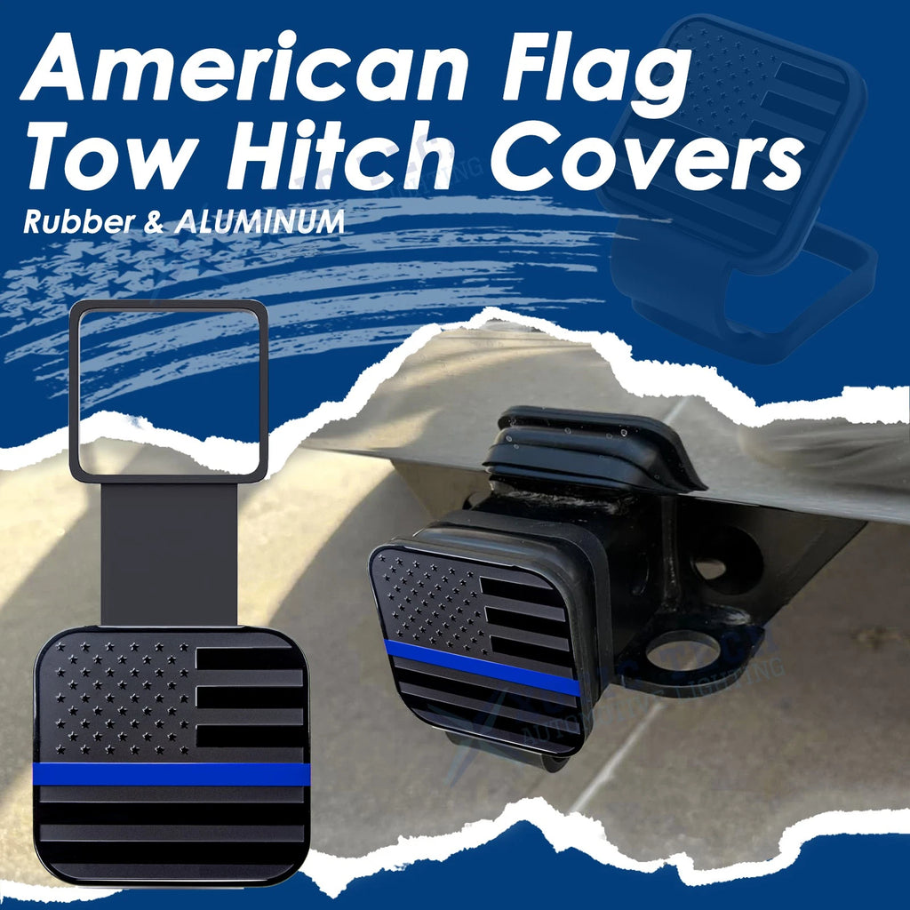 Universal Blue Line Flag Tow Hitch Covers for Tube Plug Insert Exterior (-)