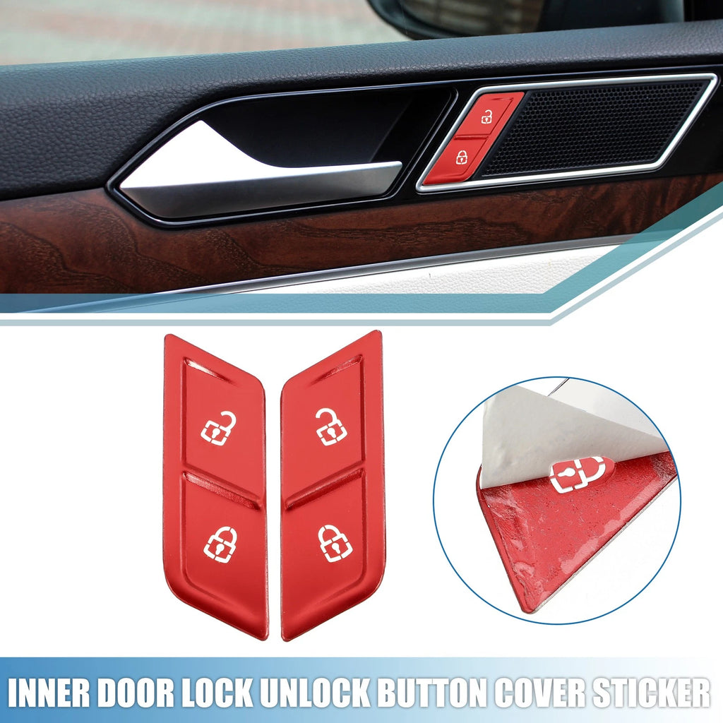 2pcs Inner Door Lock Unlock Button Cover for Volkswagen  Aluminum Alloy Red