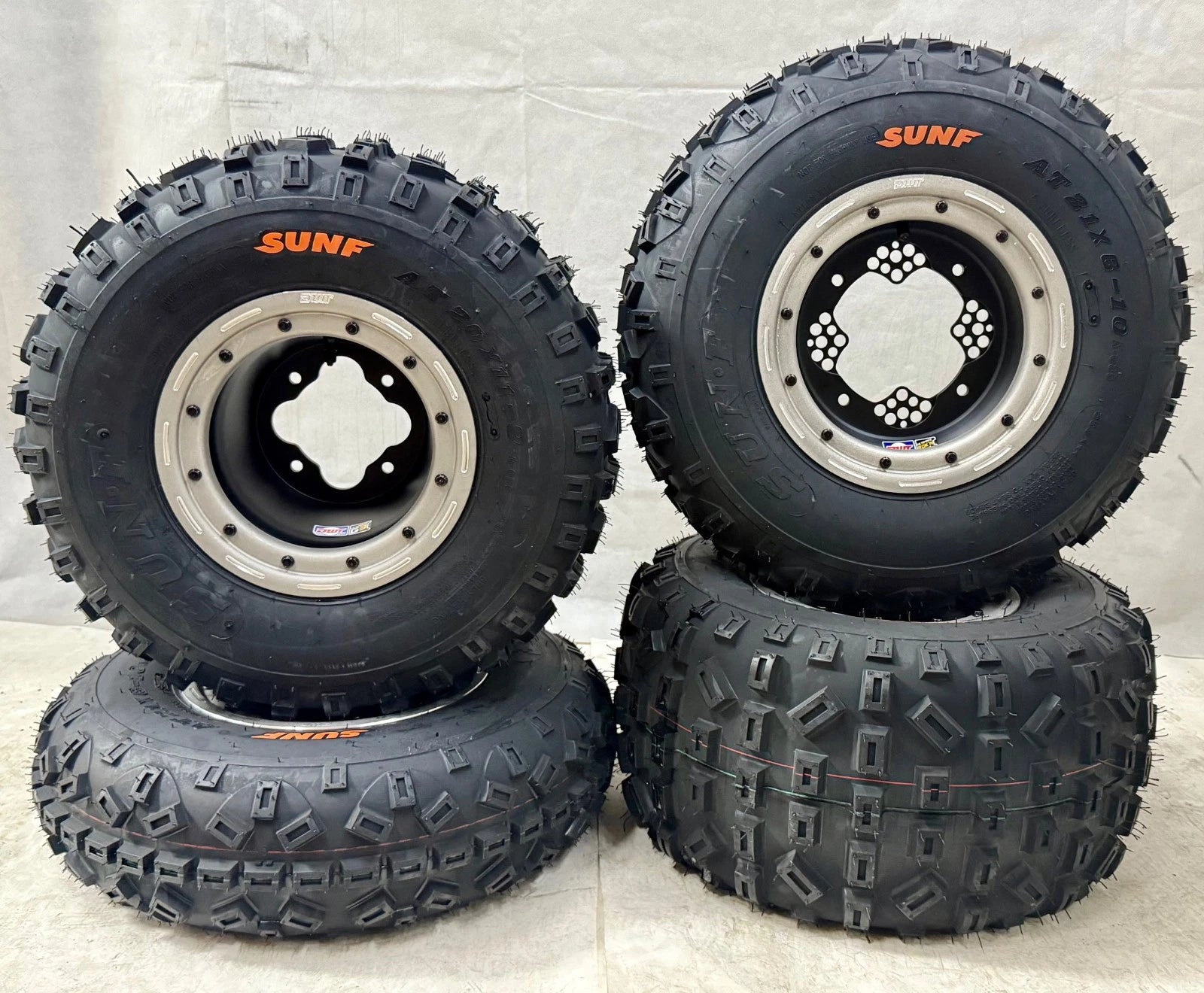 Set of 4 DWT G3 Beadlock Wheels & XC Sunf A035 Tires for Raptor 700 (2006–2023)