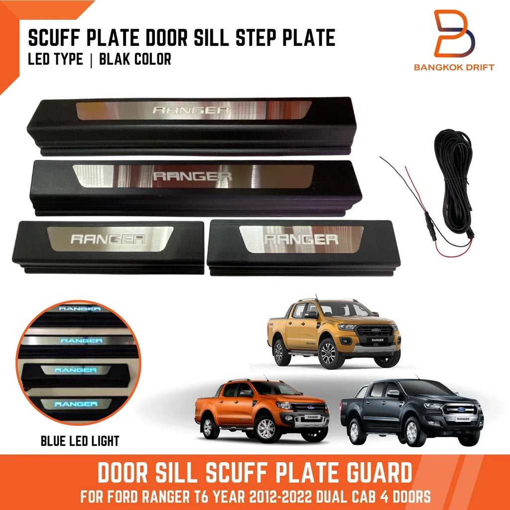 Blue LED Door Sill Scuff Plate for Ford Ranger PX1 PX2 PX3 (2012-2022)
