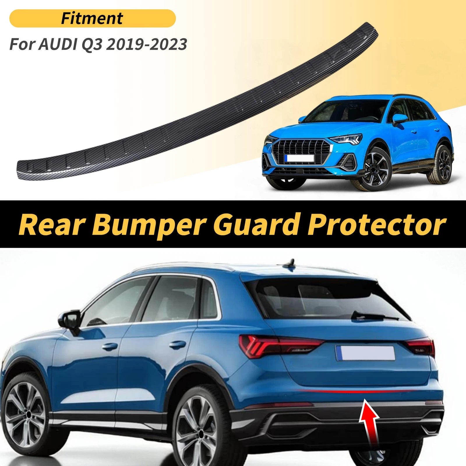 Rear Bumper Topper for Audi Q3 (2019–2023) Black Carbon Fiber
