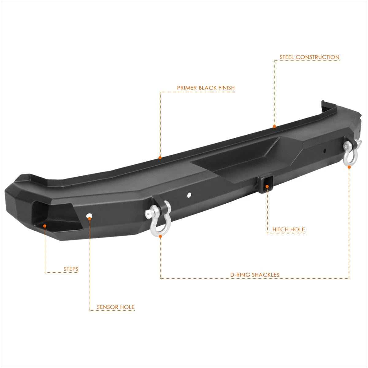Dual D-Rings Rear Step Bumper for Jeep Wrangler JL (2018–2019)
