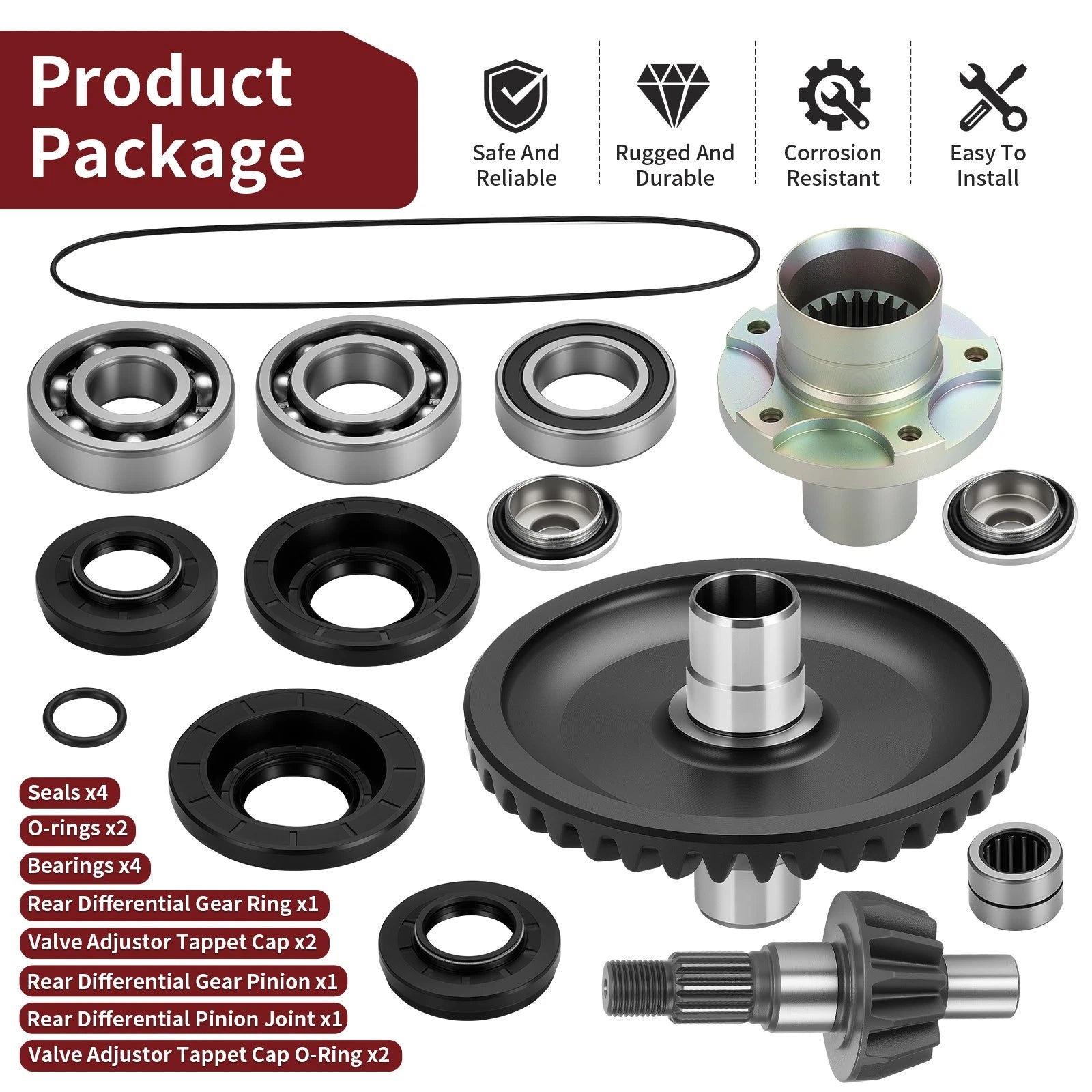 Rear Differential Gear Ring Pinion Joint w/ Bearing Kit for Honda Rincon 650 680 (2003–2014)