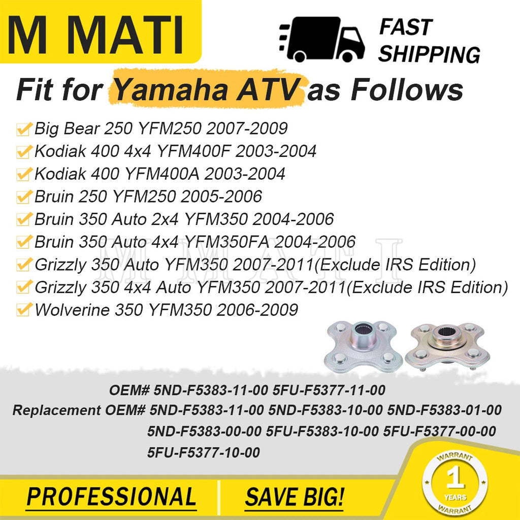 Set of 2 Rear Wheel Hubs for Yamaha YFM400A YFM400F Kodiak 400 (2003–2004)