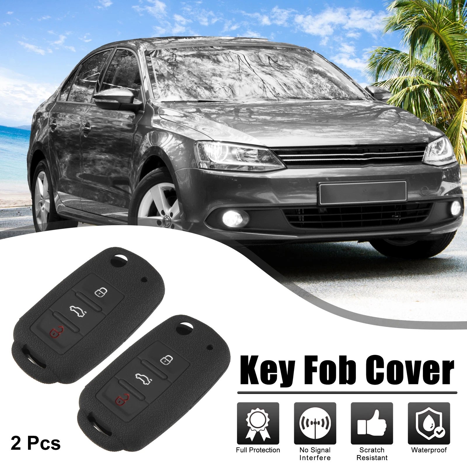 2pcs Silicone Key Fob Cover for Volkswagen Jetta GTI Passat Golf Tiguan (2010–2023)