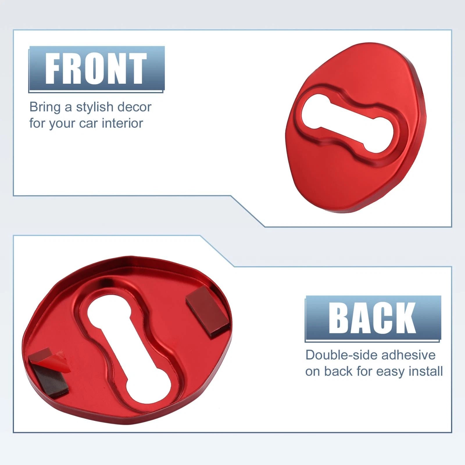 Set of 4 Door Lock Latch Covers for Mitsubishi (Stainless Steel, Red)
