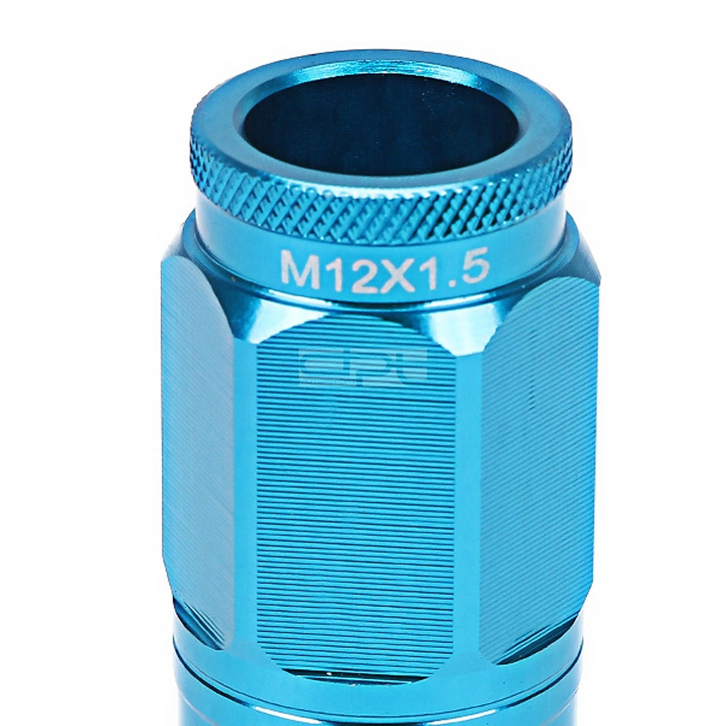 Set of 4 Open-End Aluminum Sky Blue Lug Nuts + Adapter M12x1.5 for Vehicles