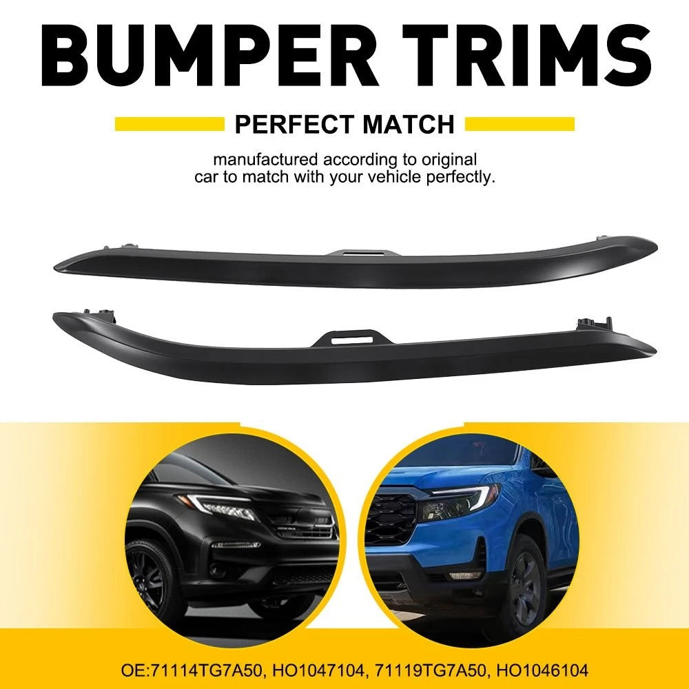 Set of 2 Black Front Bumper Trims for Honda Pilot (2019–2022)