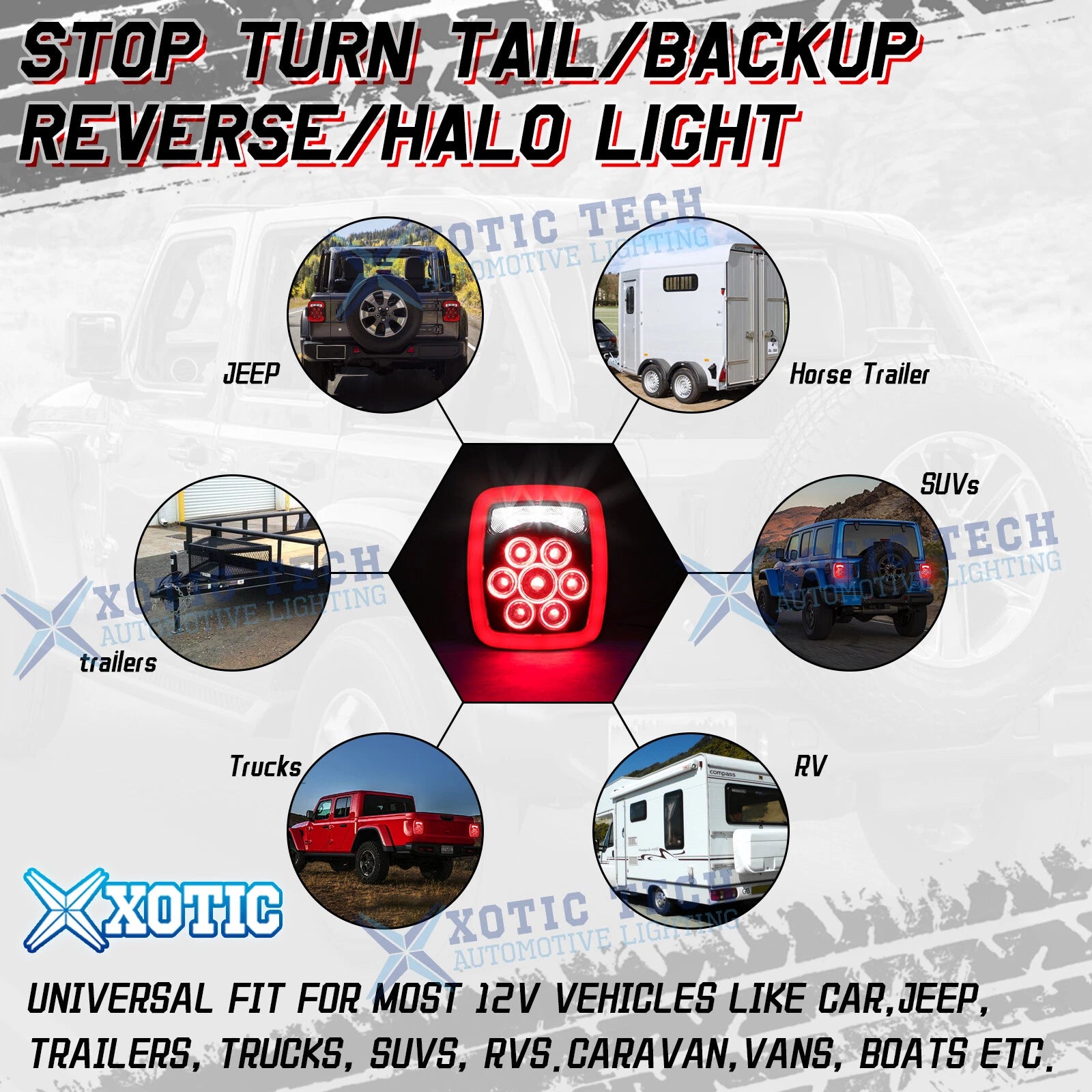 LED Truck Trailer Stop Turn Tail Back Up Light Red/White for 31 Stud Mount (2010-2020)