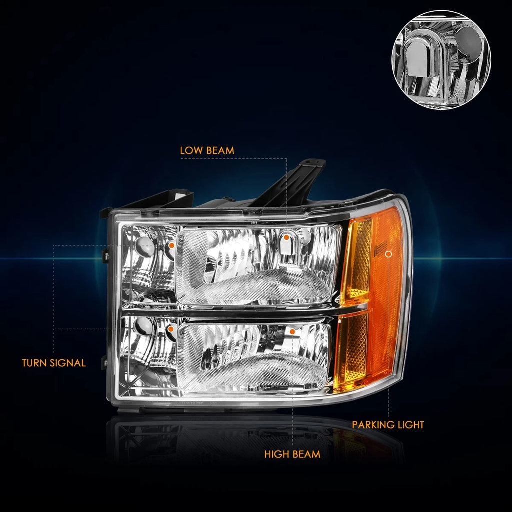 Chrome Housing Headlight Set for GMC Sierra GMT900 (2007–2014)