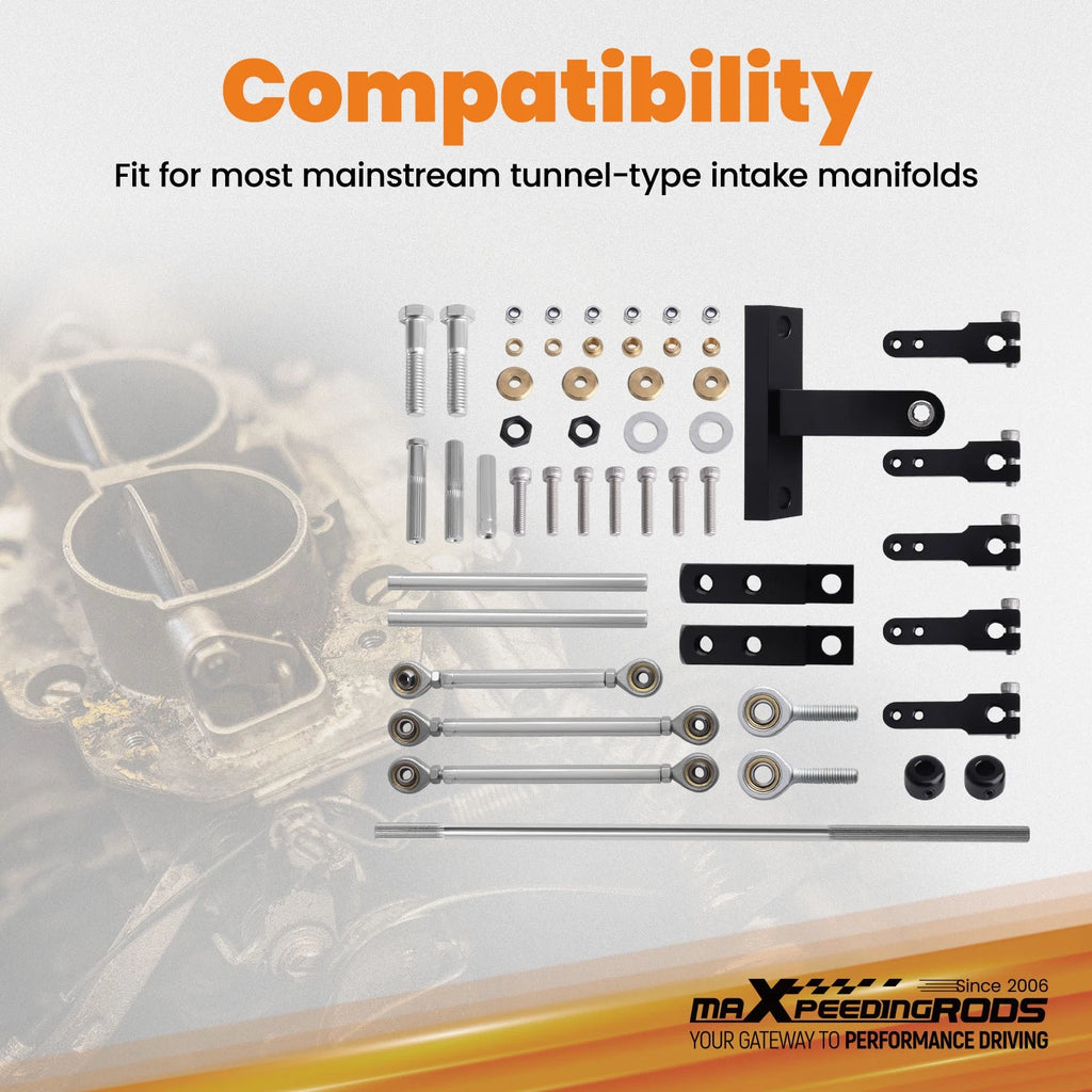 Dual Carburetor Linkage Kit for Universal Applications (Black)