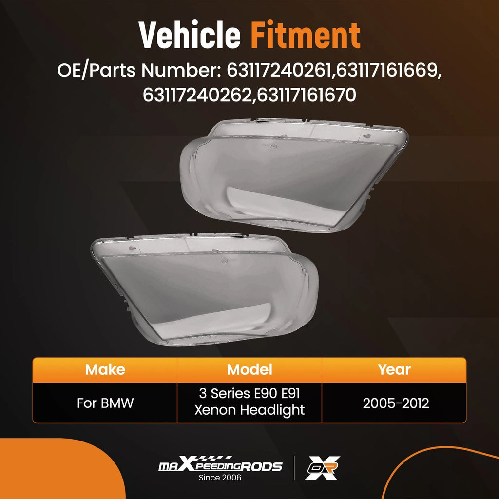 2X Xenon Headlight Lens Covers for BMW 3 Series (2005-2012)