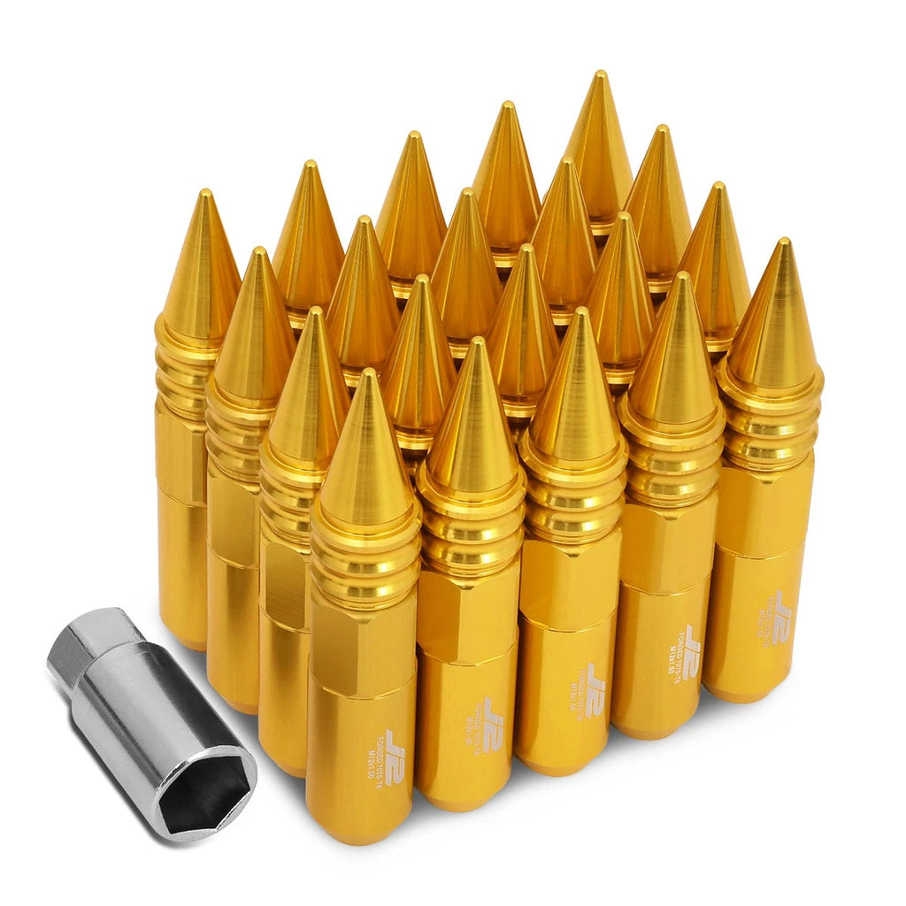 20 Pcs J2 7075 Forged Aluminum M12x1.5 Spiky Cap Lug Nuts w/Adapter Gold