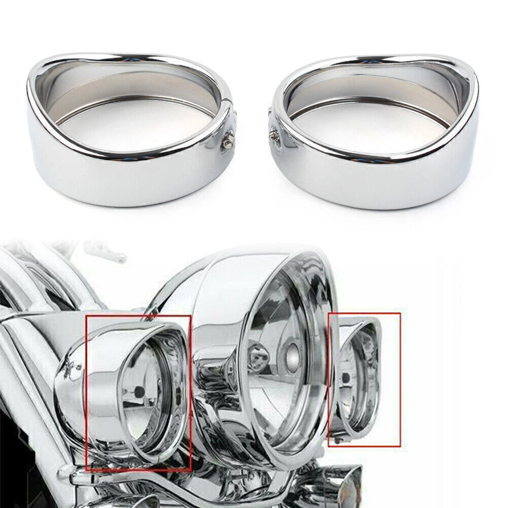 Set of 2 Passing Lights Lamp Trim Ring Bezel Cover for Harley FLHT FLHR Chrome