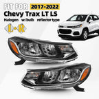Headlight Pair for Chevrolet Trax (2017–2022) Halogen Chrome w/ Bulb