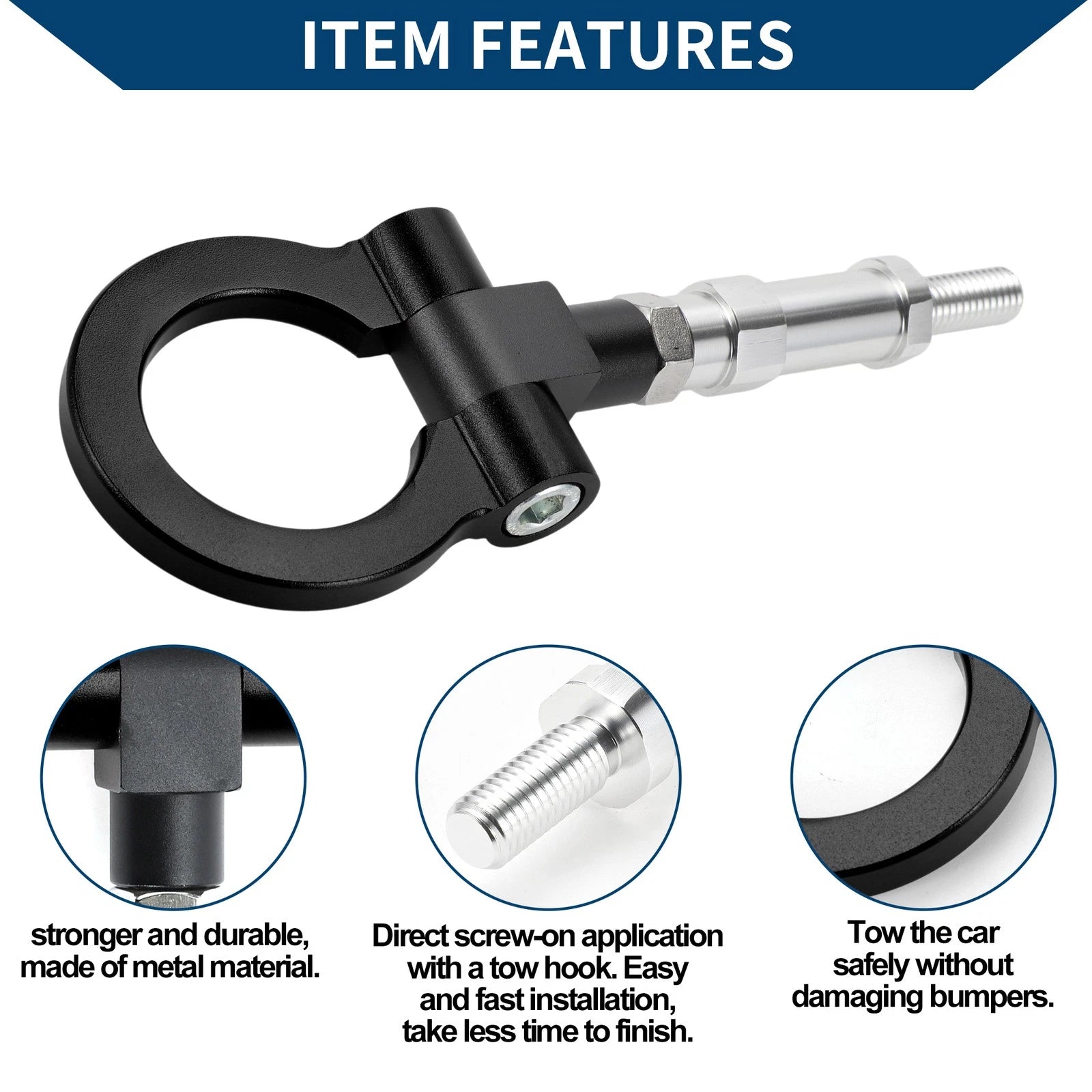 Tow Hook for Honda S2000 (2000–2009) - Metal Towing Hook Ring, Black