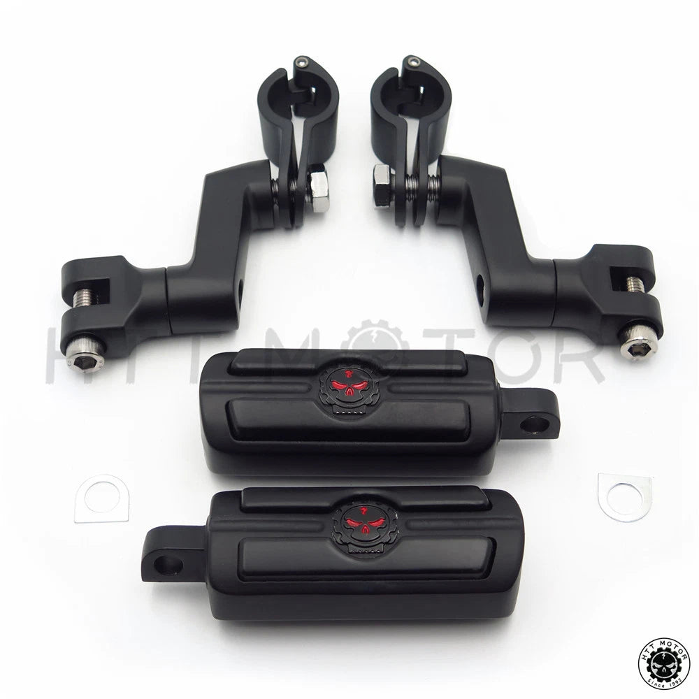 Black Skull Head Foot Peg Rests Male Mounts for Harley-Davidson (1" 25mm)
